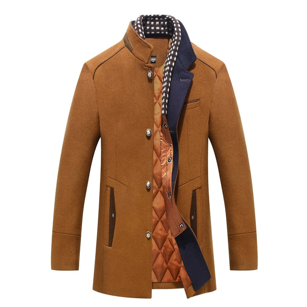 Men's Wool Stand Collar Winter Coat with Quilted Lining