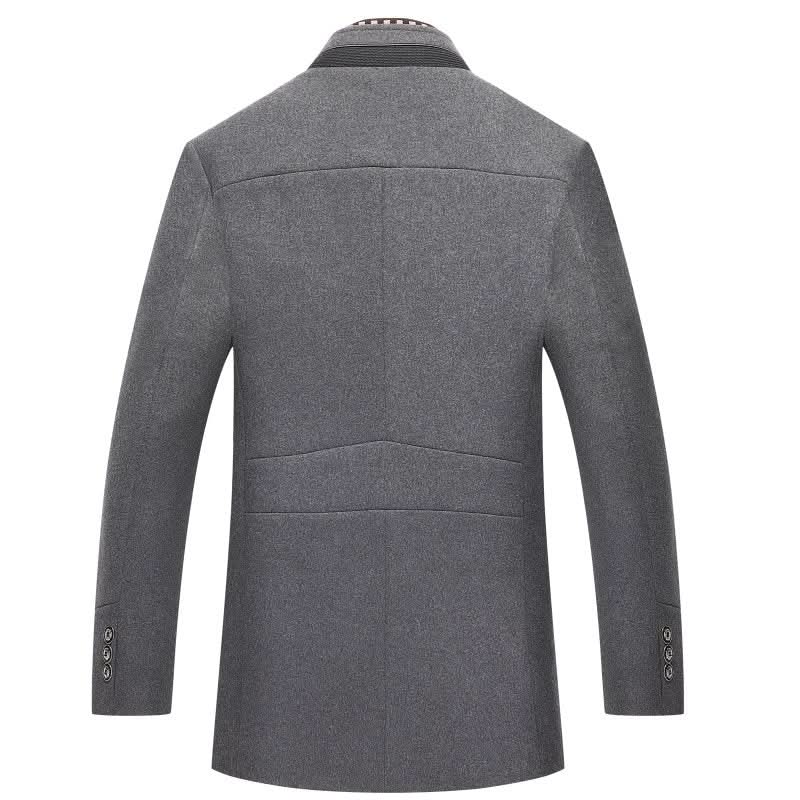 Men's Wool-Blend Longline Coat with Contrast Collar