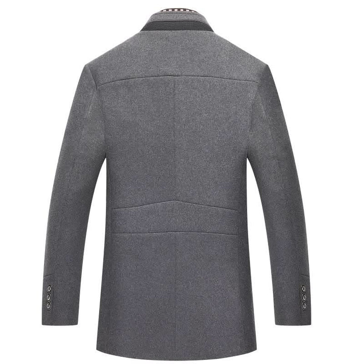 Men's Wool-Blend Longline Coat with Contrast Collar
