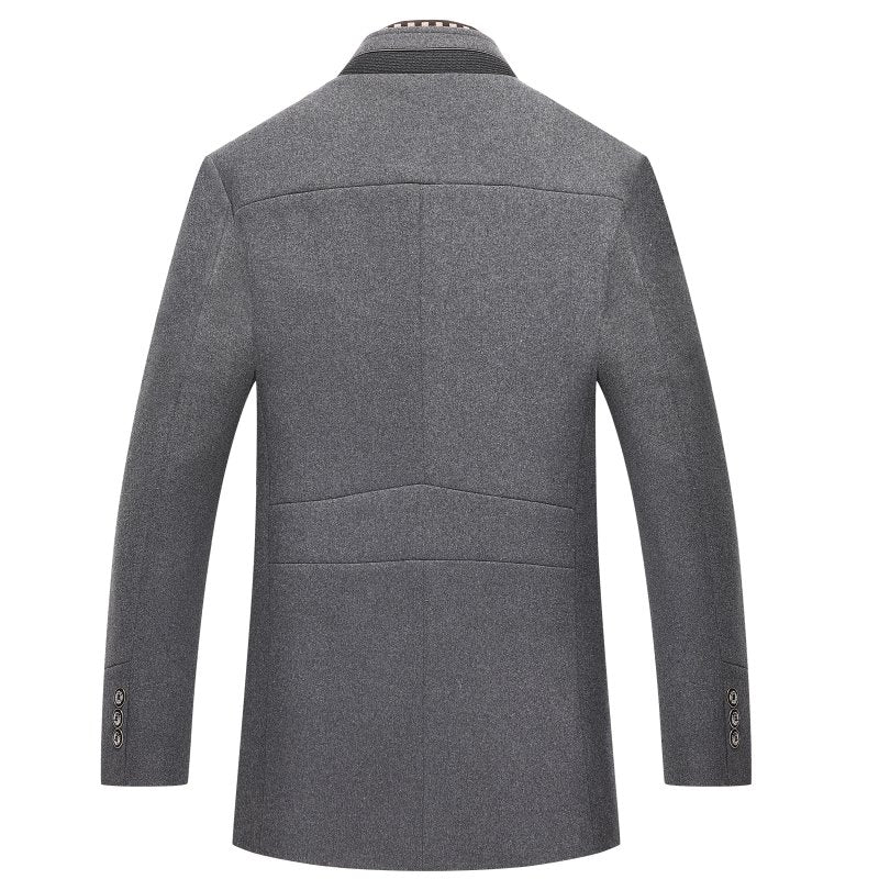 Men's Wool Stand Collar Winter Coat with Quilted Lining