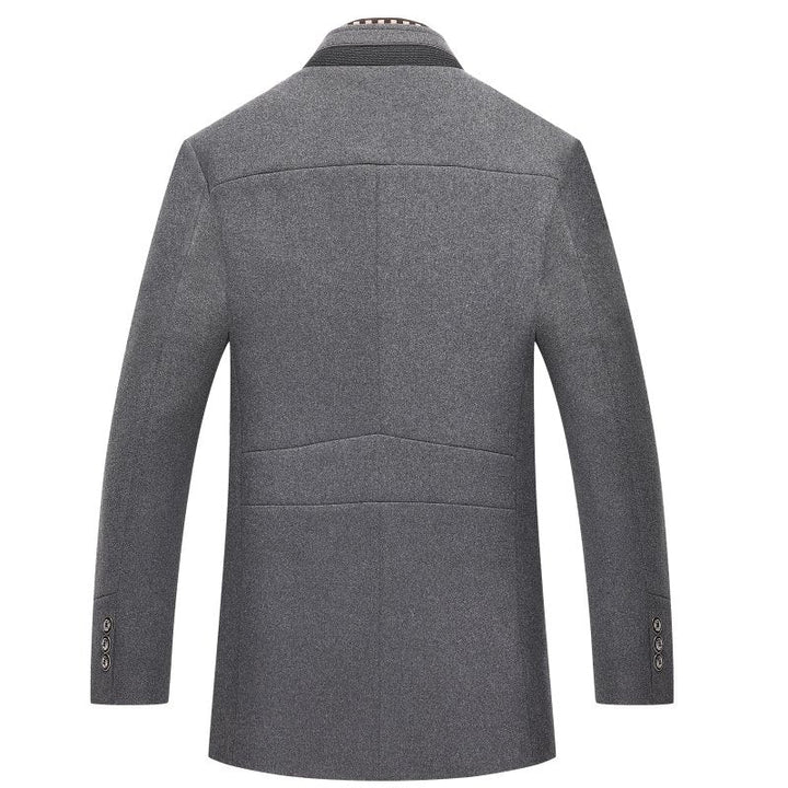 Men's Wool Stand Collar Winter Coat with Quilted Lining