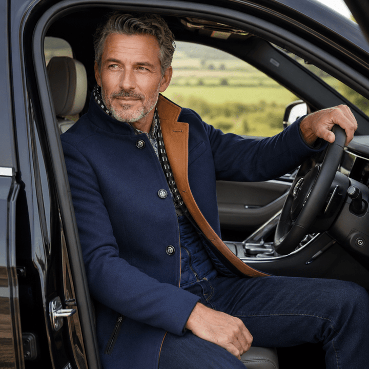 Men's Wool-Blend Longline Coat with Contrast Collar