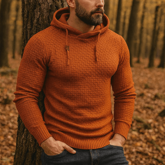 Men's Textured Knit Hooded Jumper