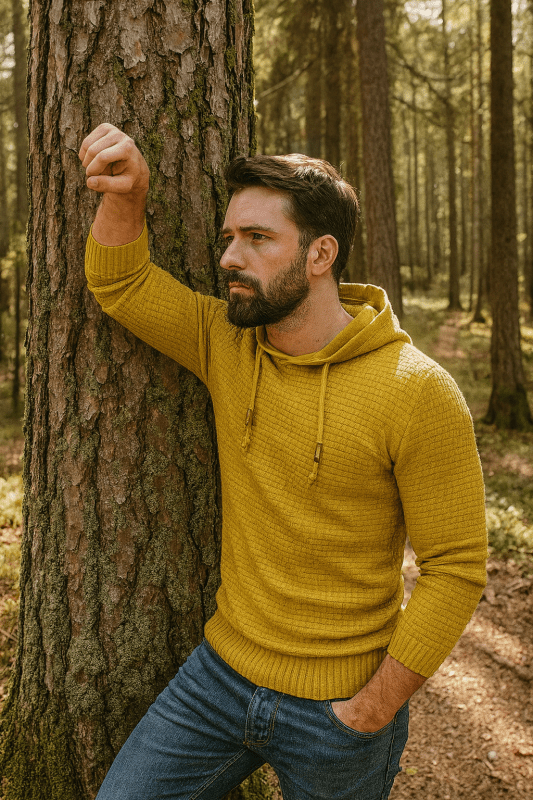 Men's Textured Knit Hooded Jumper
