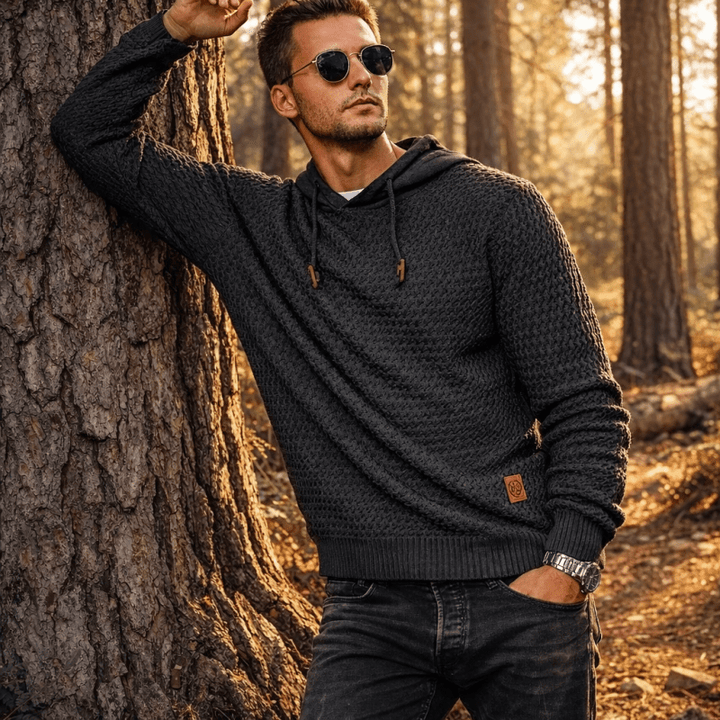 Men's Textured Knit Hooded Jumper