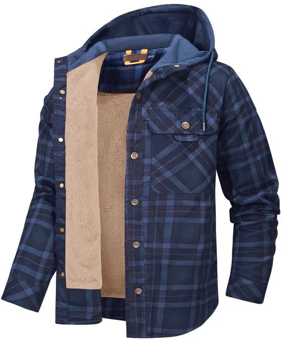 Men's Sherpa-Lined Flannel Hooded Shirt Jacket