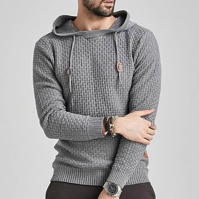 Men's Textured Knit Hooded Jumper