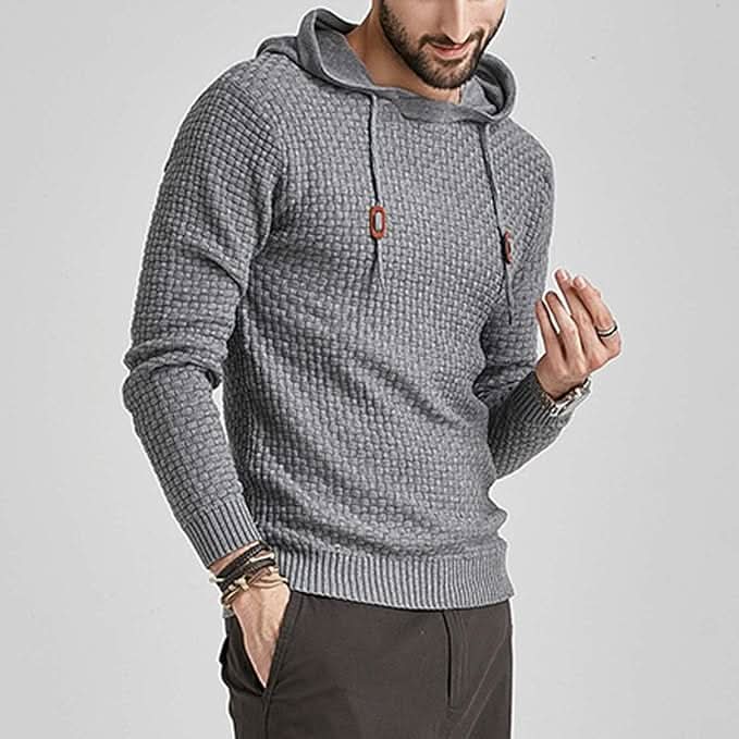 Men's Textured Knit Hooded Jumper