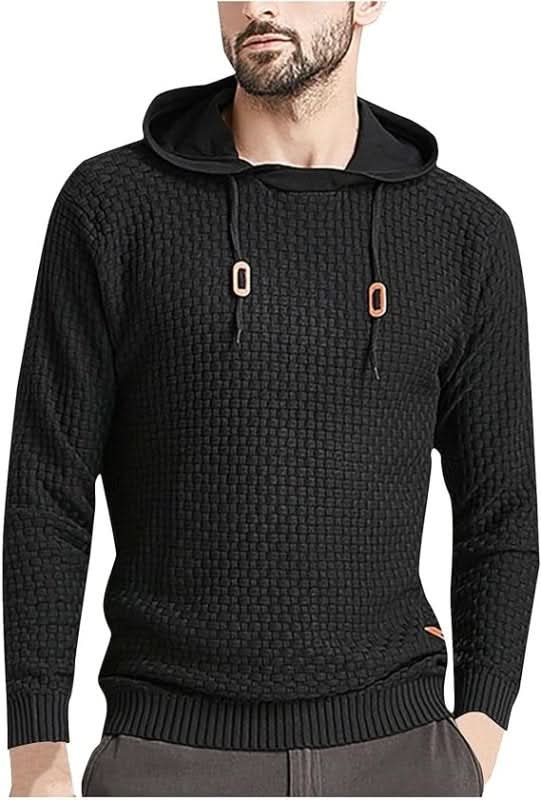 Men's Textured Knit Hooded Jumper