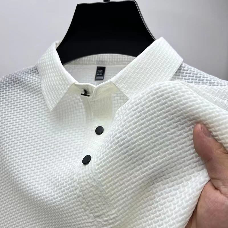 Men's Textured Knit Long-Sleeve Polo
