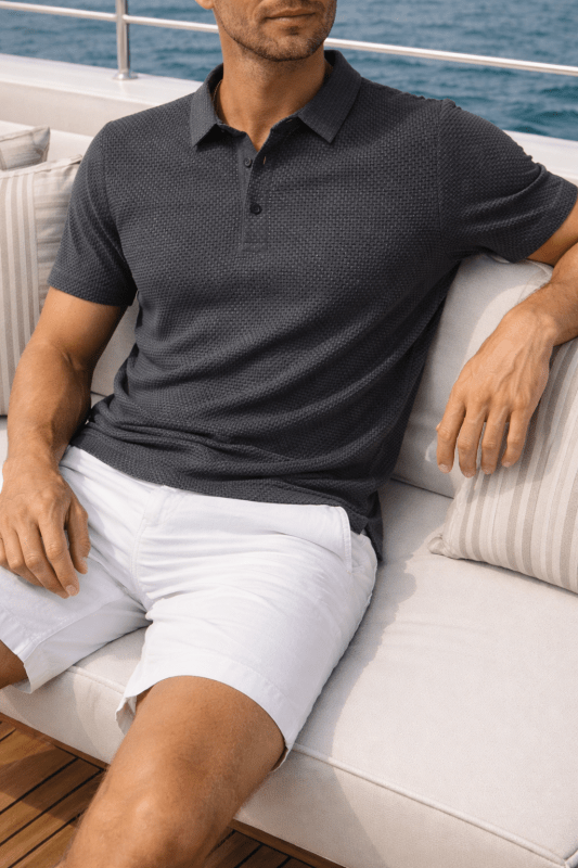 Men's Textured Knit Long-Sleeve Polo
