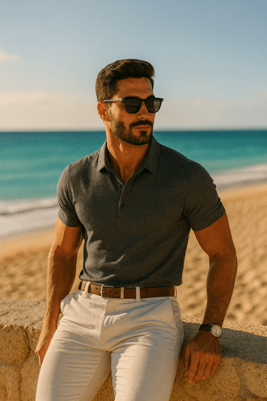 Men's Textured Knit Long-Sleeve Polo