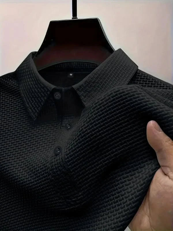 Men's Textured Knit Long-Sleeve Polo