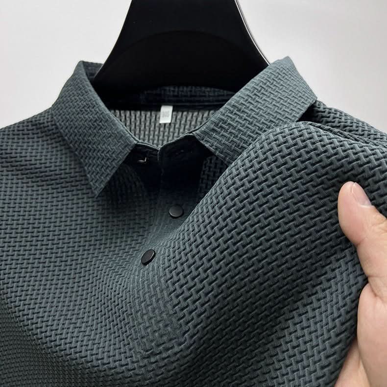 Men's Textured Knit Long-Sleeve Polo