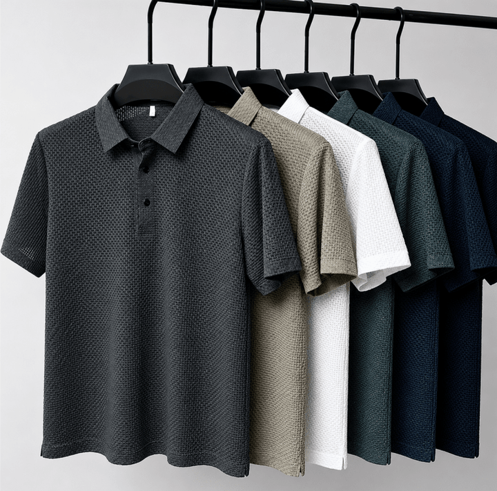 Men's Textured Knit Long-Sleeve Polo