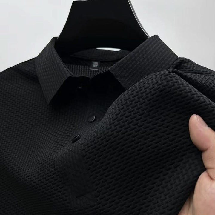 Men's Textured Knit Long-Sleeve Polo