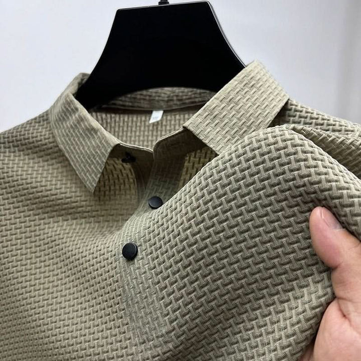 Men's Textured Knit Long-Sleeve Polo