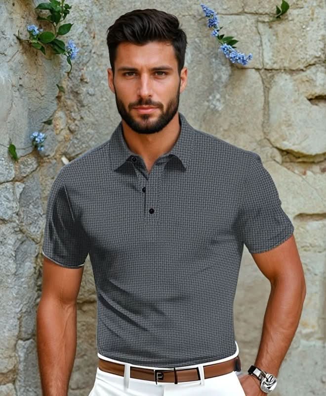 Men's Textured Knit Long-Sleeve Polo
