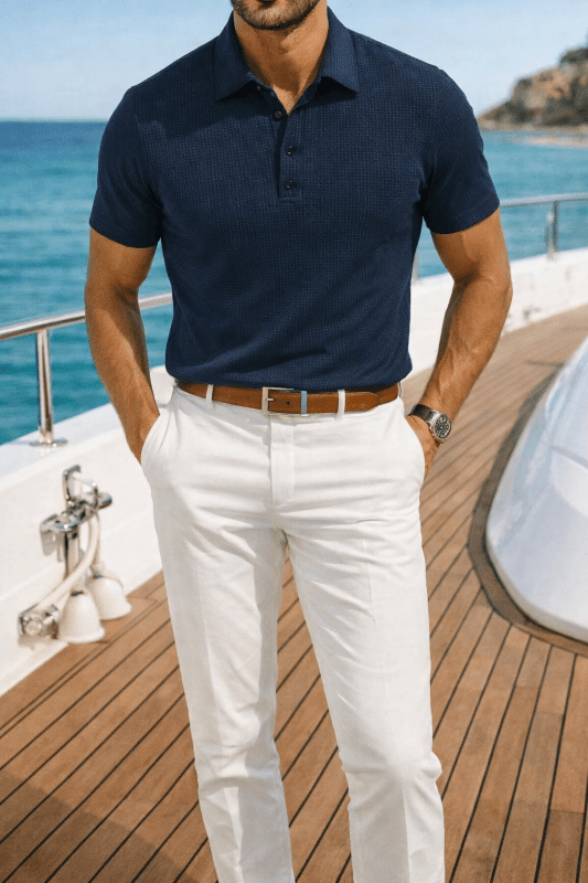 Men's Textured Knit Long-Sleeve Polo