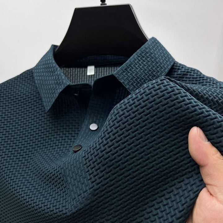 Men's Textured Knit Long-Sleeve Polo