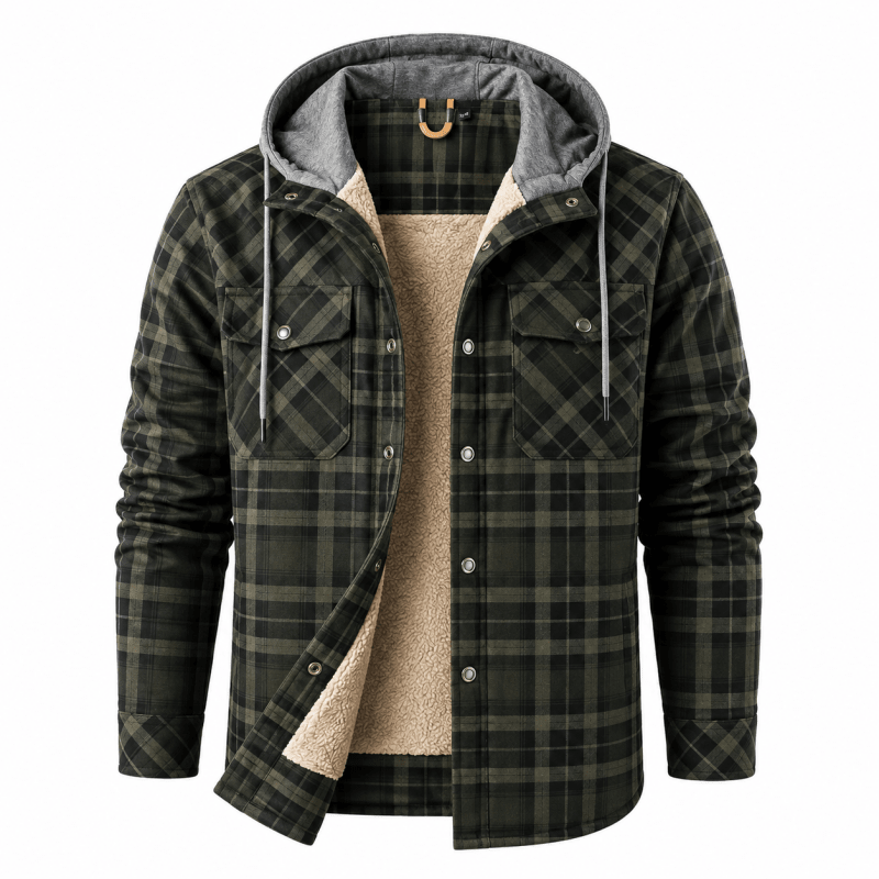 Men's Sherpa-Lined Flannel Hooded Shirt Jacket