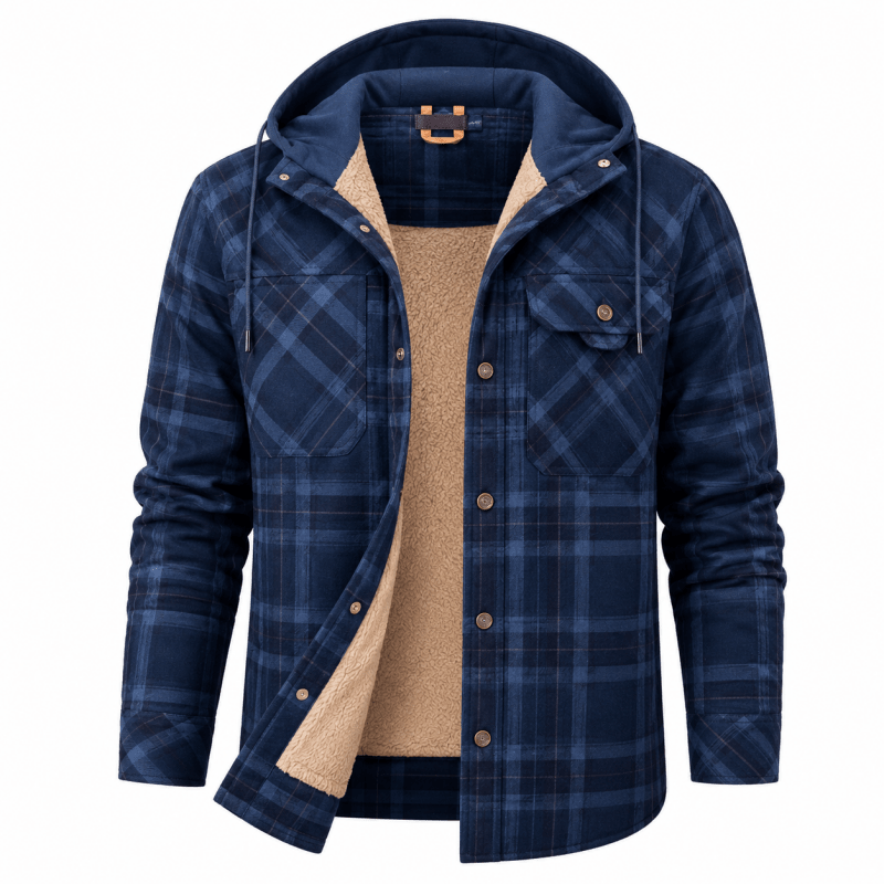 Men's Sherpa-Lined Flannel Hooded Shirt Jacket