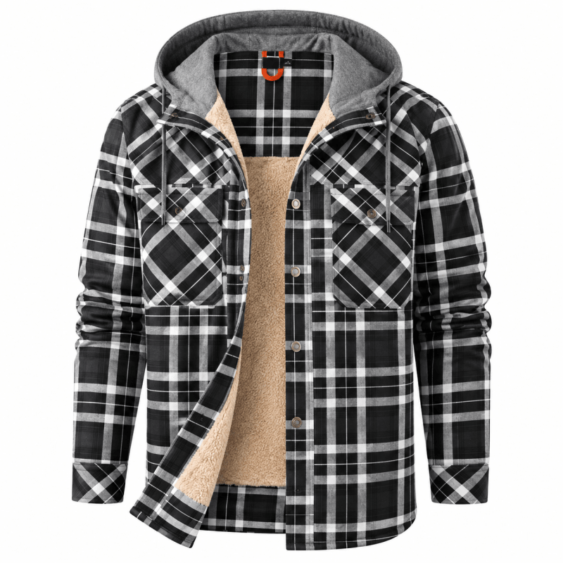 Men's Sherpa-Lined Flannel Hooded Shirt Jacket