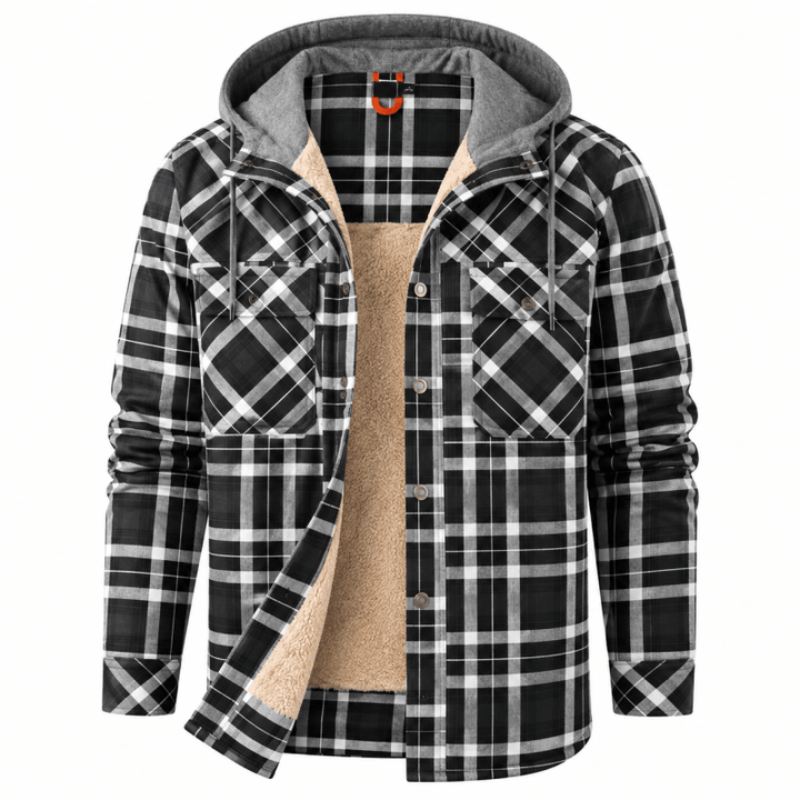 Men's Sherpa-Lined Flannel Hooded Shirt Jacket