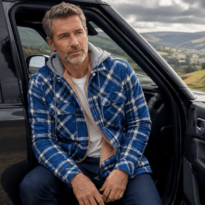 Men's Sherpa-Lined Flannel Hooded Shirt Jacket