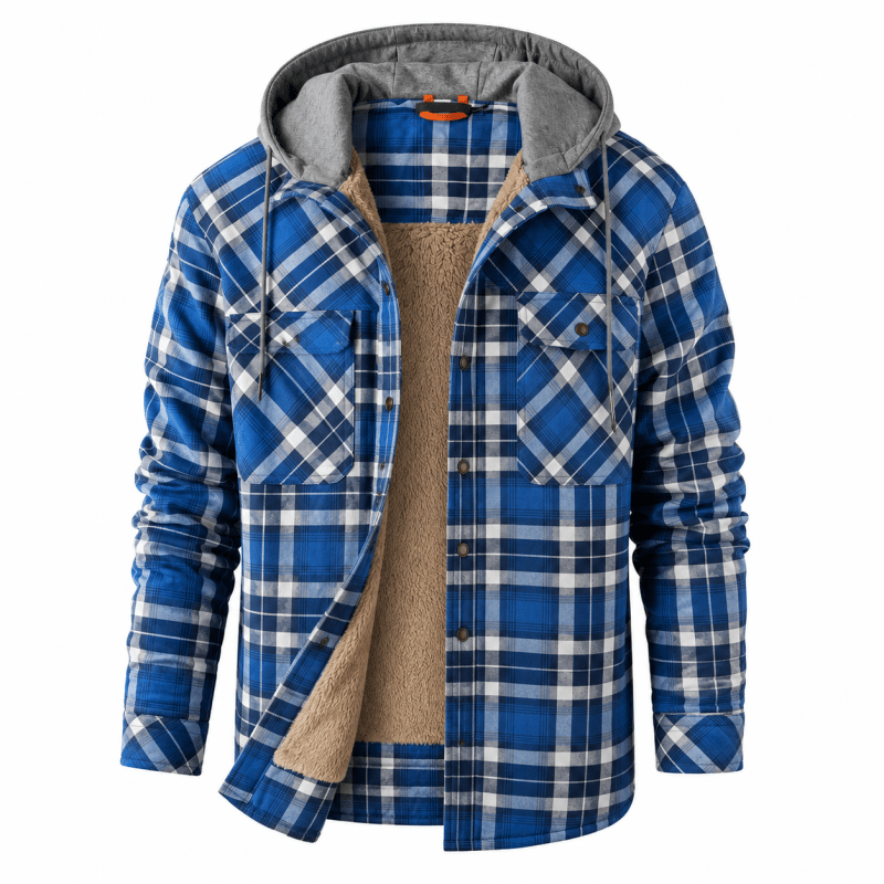 Men's Sherpa-Lined Flannel Hooded Shirt Jacket