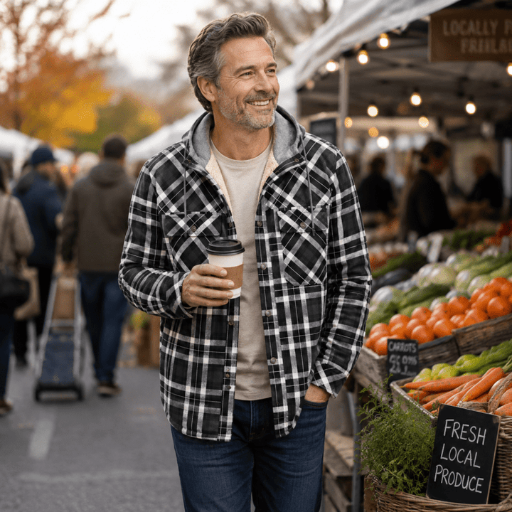 Men's Sherpa-Lined Flannel Hooded Shirt Jacket