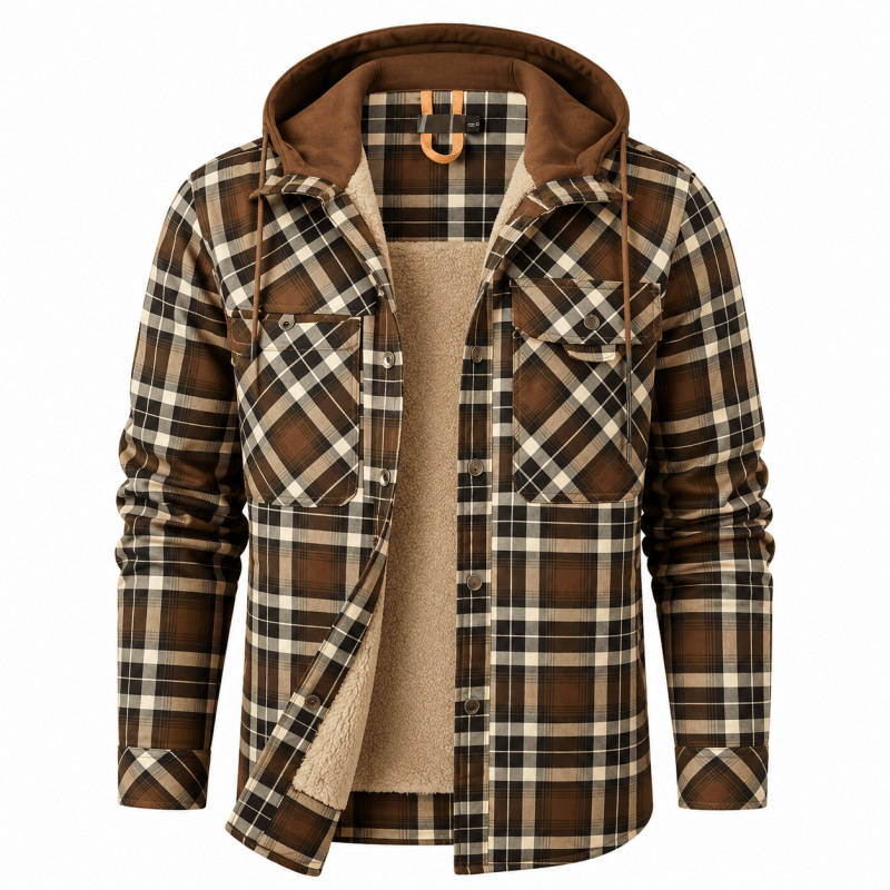 Men's Sherpa-Lined Flannel Hooded Shirt Jacket