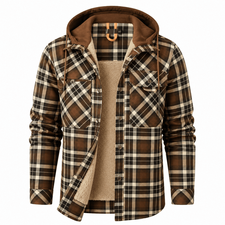 Men's Sherpa-Lined Flannel Hooded Shirt Jacket