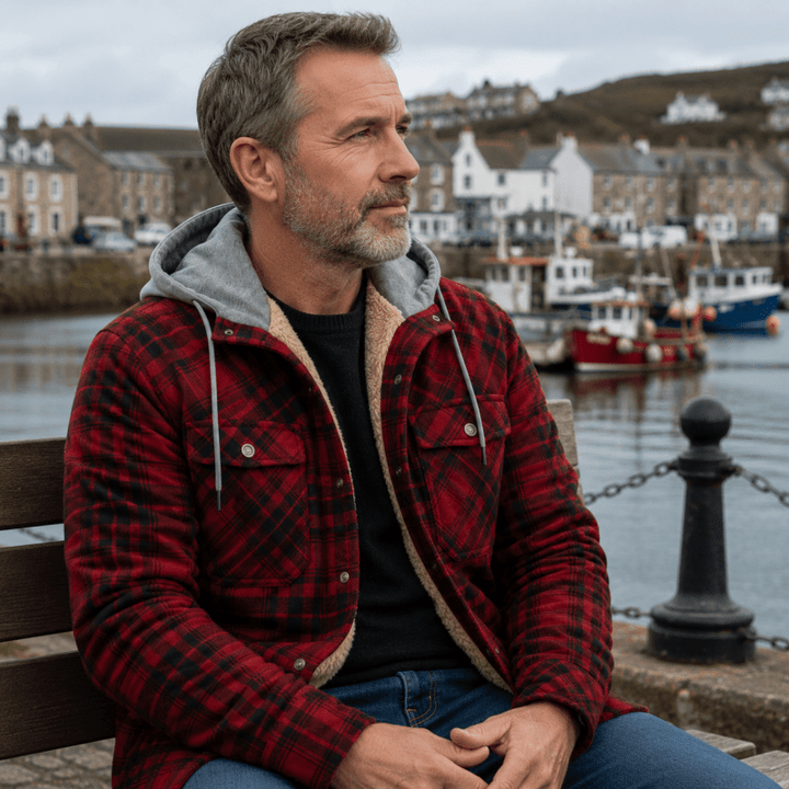 Men's Sherpa-Lined Flannel Hooded Shirt Jacket