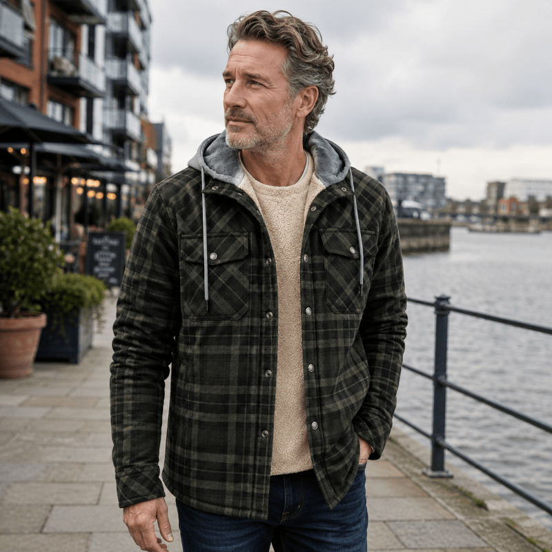 Men's Sherpa-Lined Flannel Hooded Shirt Jacket