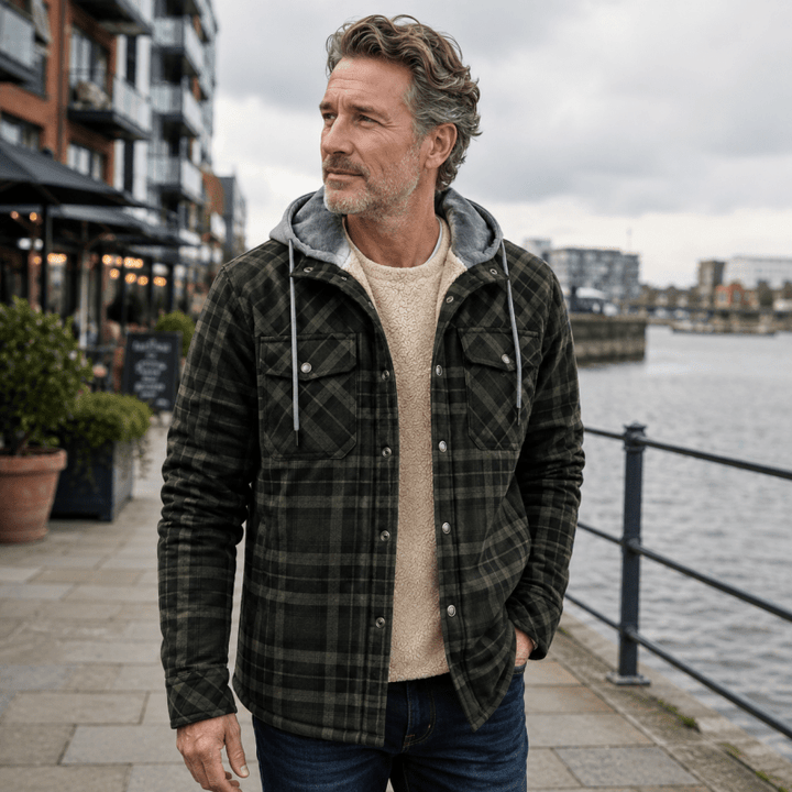 Men's Sherpa-Lined Flannel Hooded Shirt Jacket