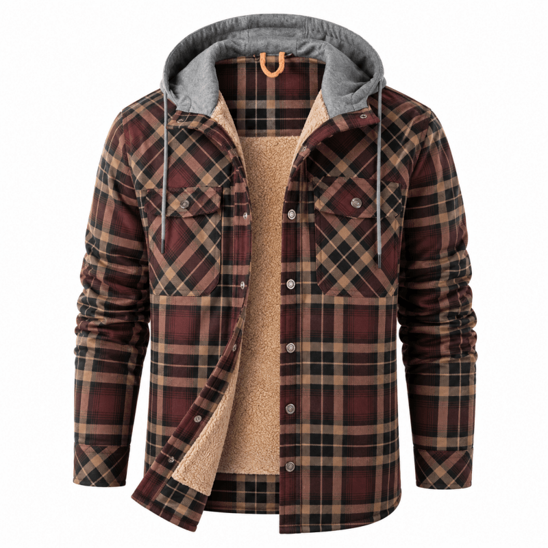 Men's Sherpa-Lined Flannel Hooded Shirt Jacket
