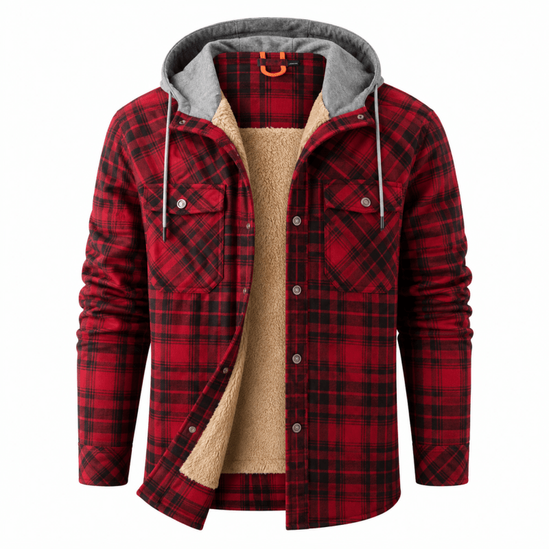 Men's Sherpa-Lined Flannel Hooded Shirt Jacket