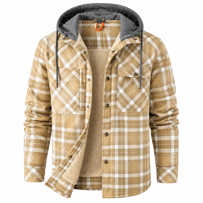 Men's Sherpa-Lined Flannel Hooded Shirt Jacket