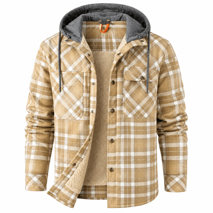 Men's Sherpa-Lined Flannel Hooded Shirt Jacket
