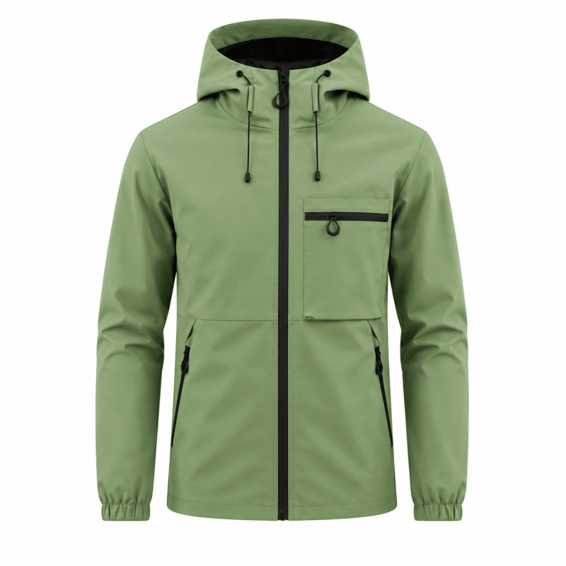 Men's Hooded Zip-Up Jacket with Chest Pocket