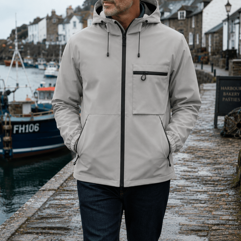 Men's Hooded Zip-Up Jacket with Chest Pocket