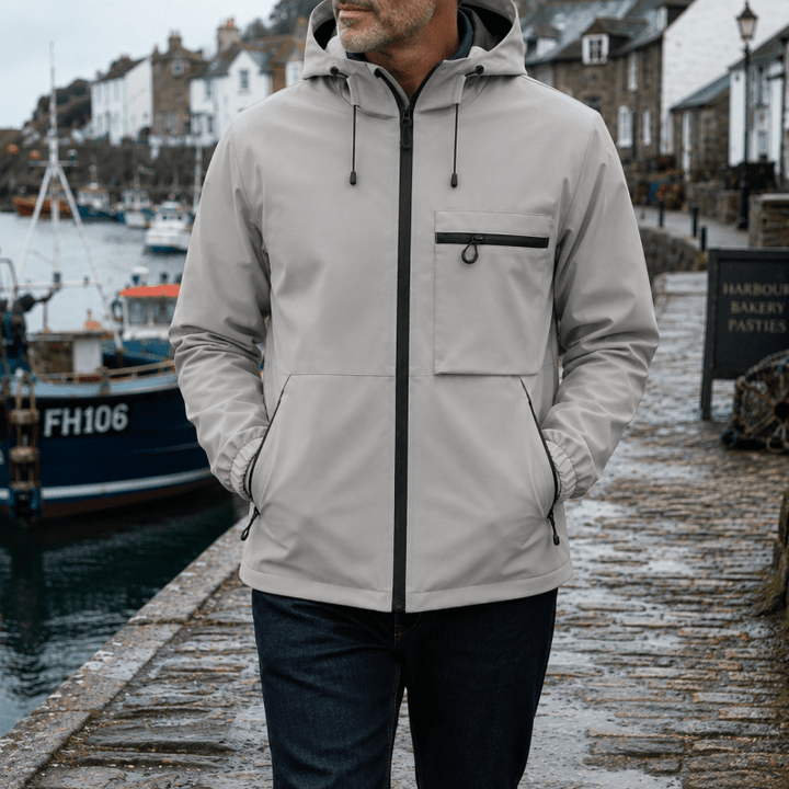 Men's Hooded Zip-Up Jacket with Chest Pocket
