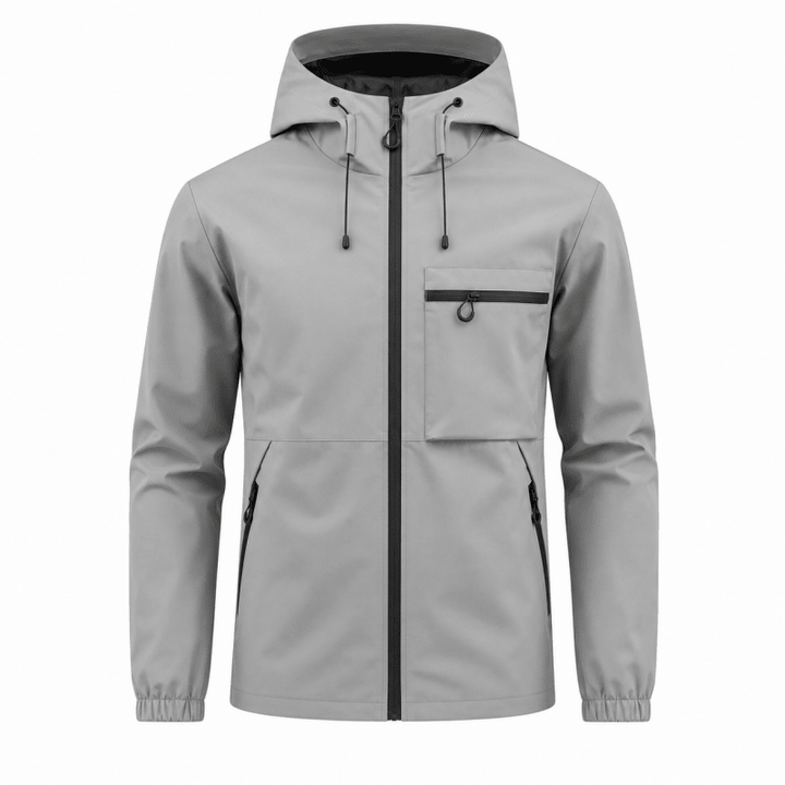 Men's Hooded Zip-Up Jacket with Chest Pocket
