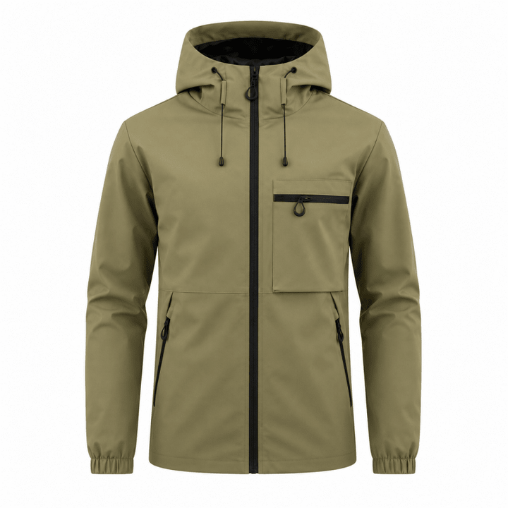 Men's Hooded Zip-Up Jacket with Chest Pocket