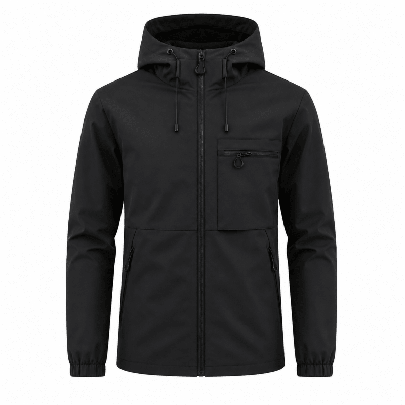 Men's Hooded Zip-Up Jacket with Chest Pocket