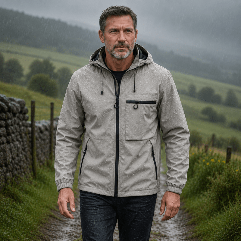 Men's Hooded Zip-Up Jacket with Chest Pocket