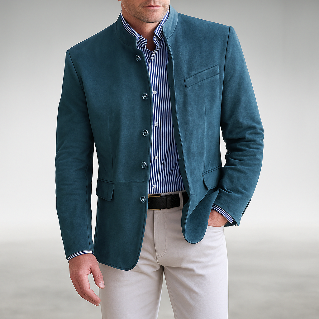 Men's Stand Collar Button Front Tailored Jacket