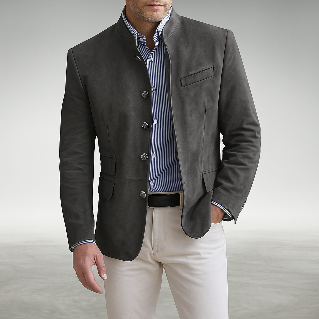 Men's Stand Collar Button Front Tailored Jacket