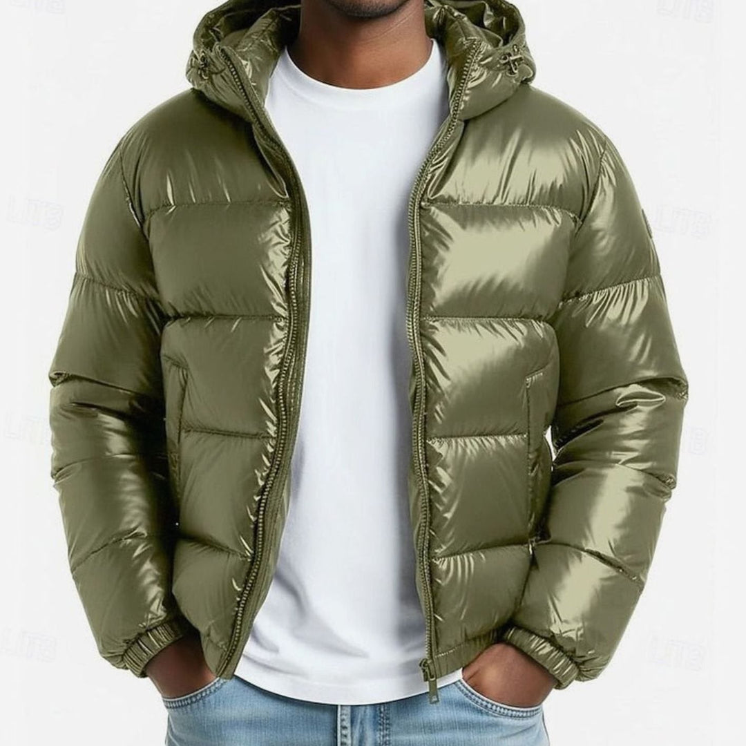 Men's Glossy Quilted Puffer Jacket with Hood